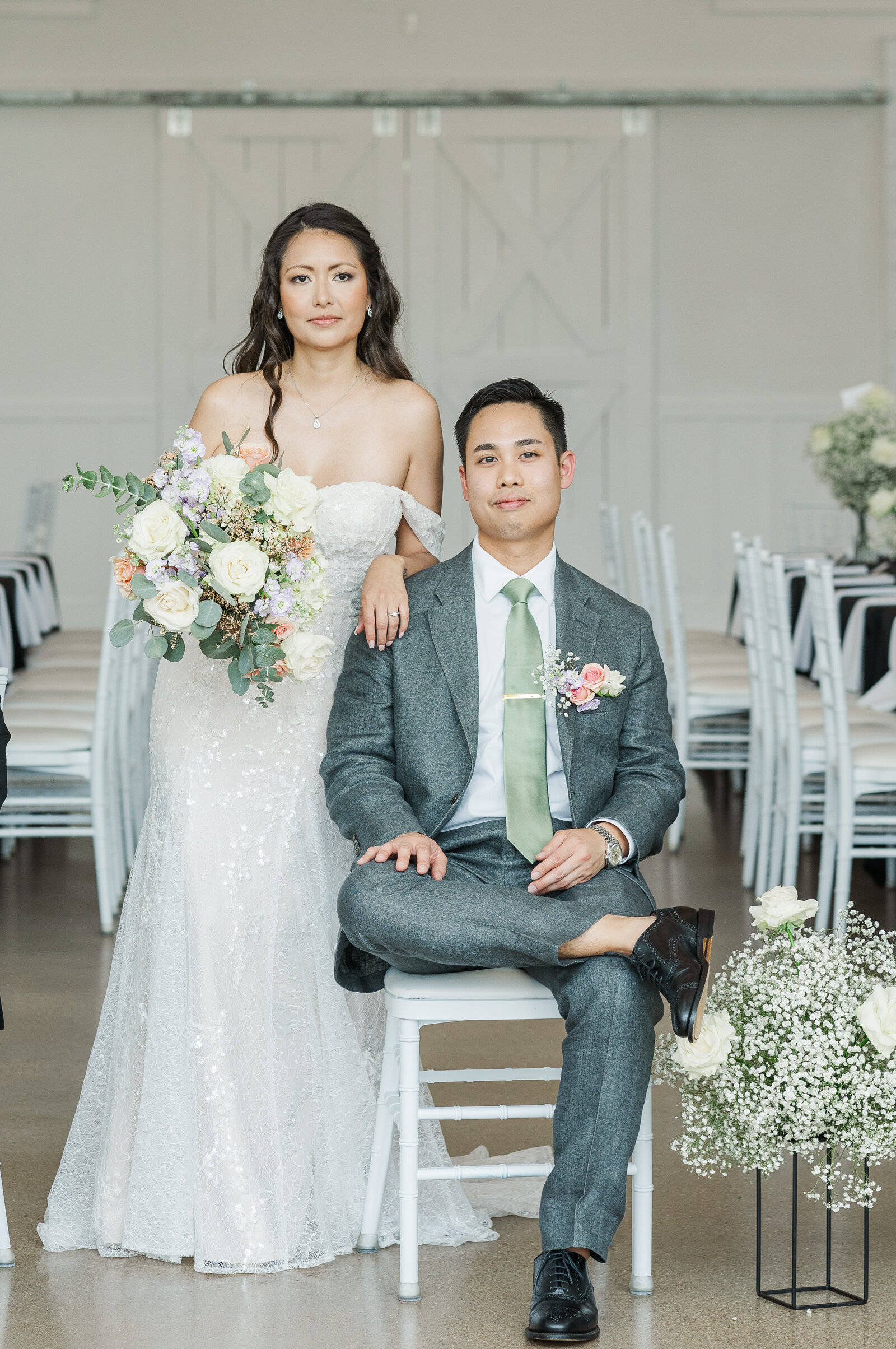 Bride and groom solo portrait pre wedding inside the venue