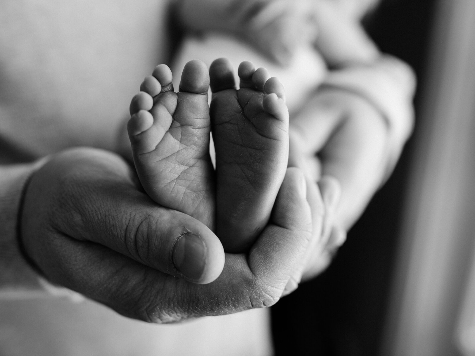 black and white photo of newborn baby boy's feet cleveland newborn photographer