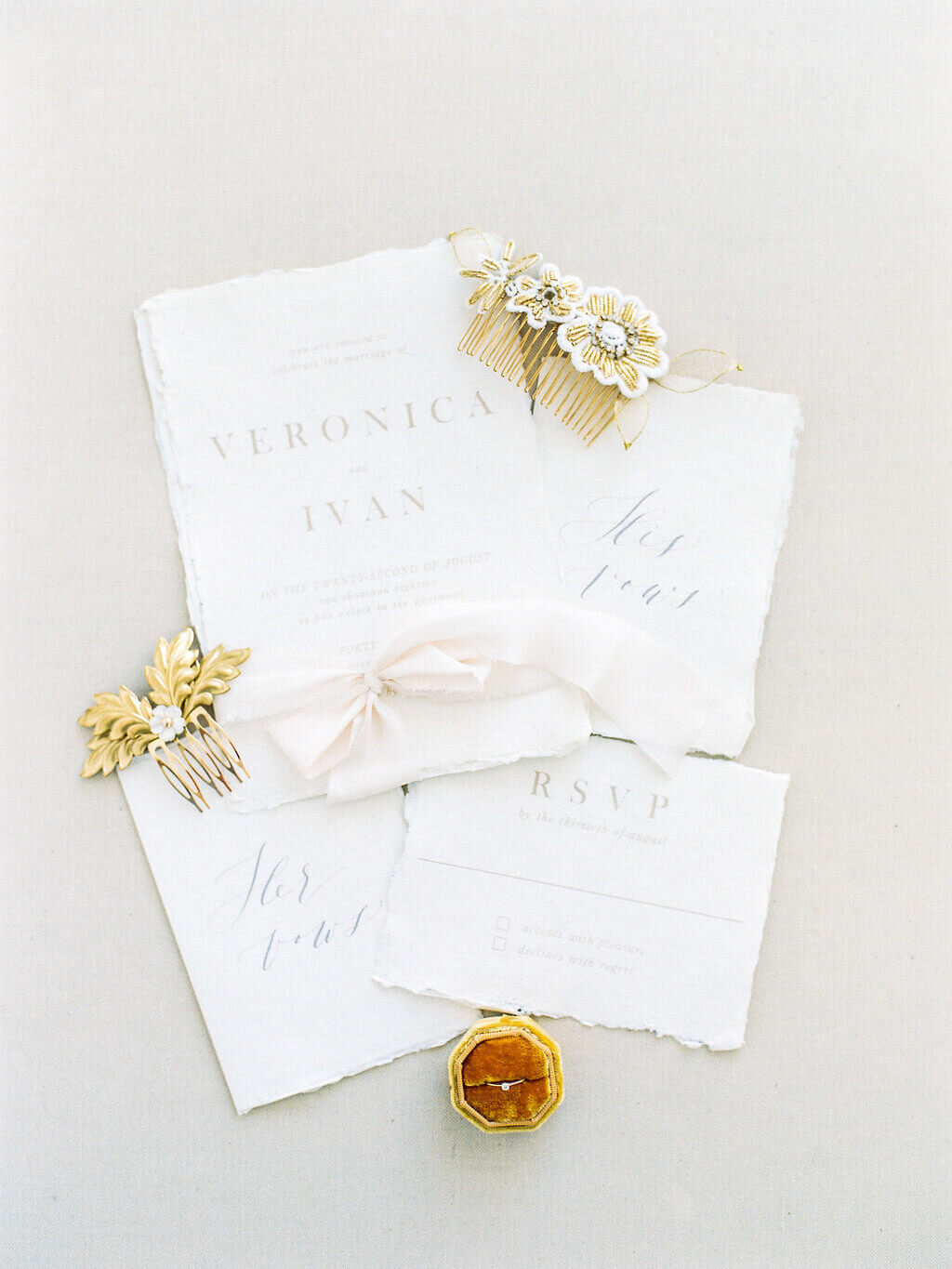 Invitaiton for intimate weddings with calligraphy for Portugal destination wedding