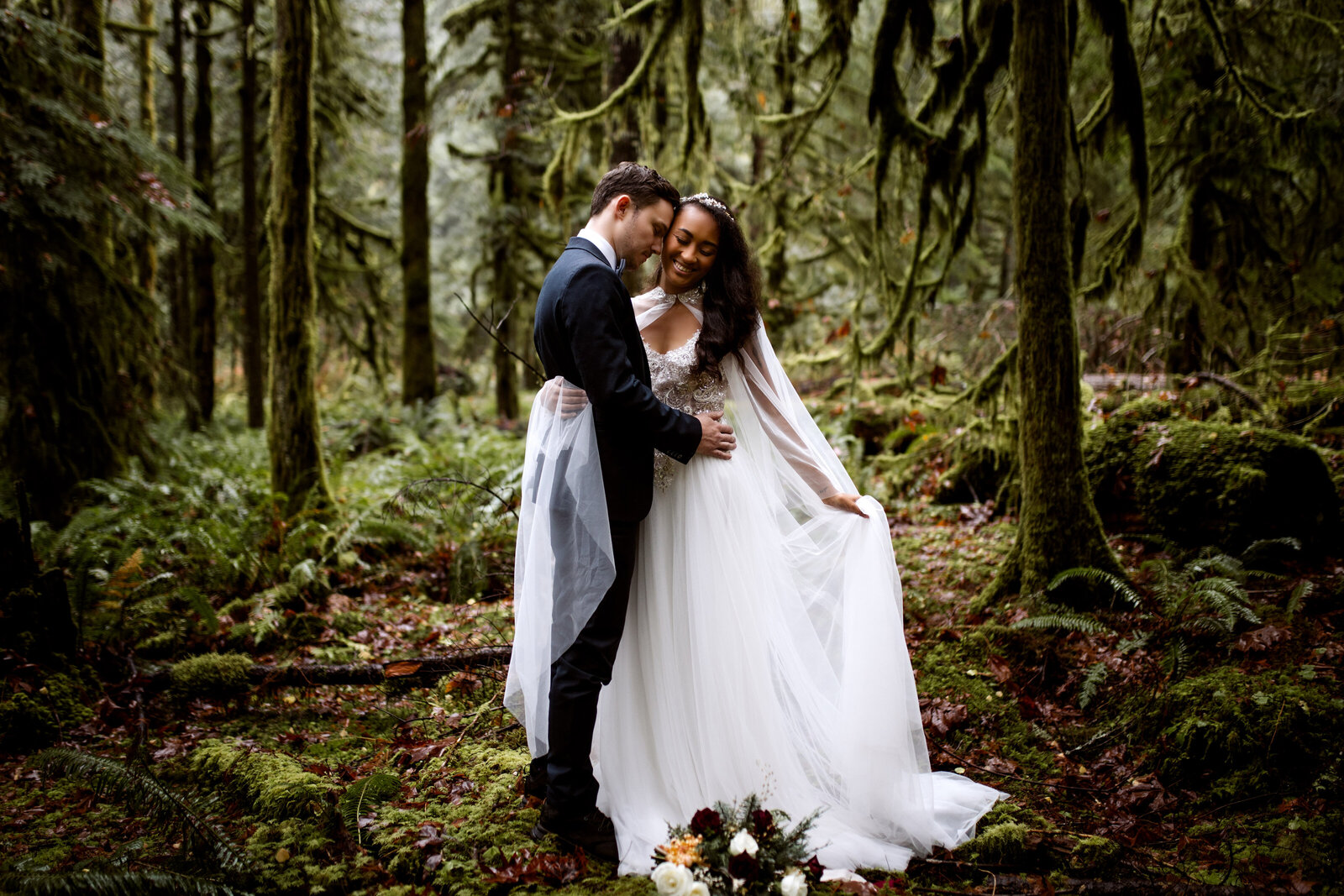 A serene forest wedding setup, showcasing the natural beauty of the Pacific Northwest.