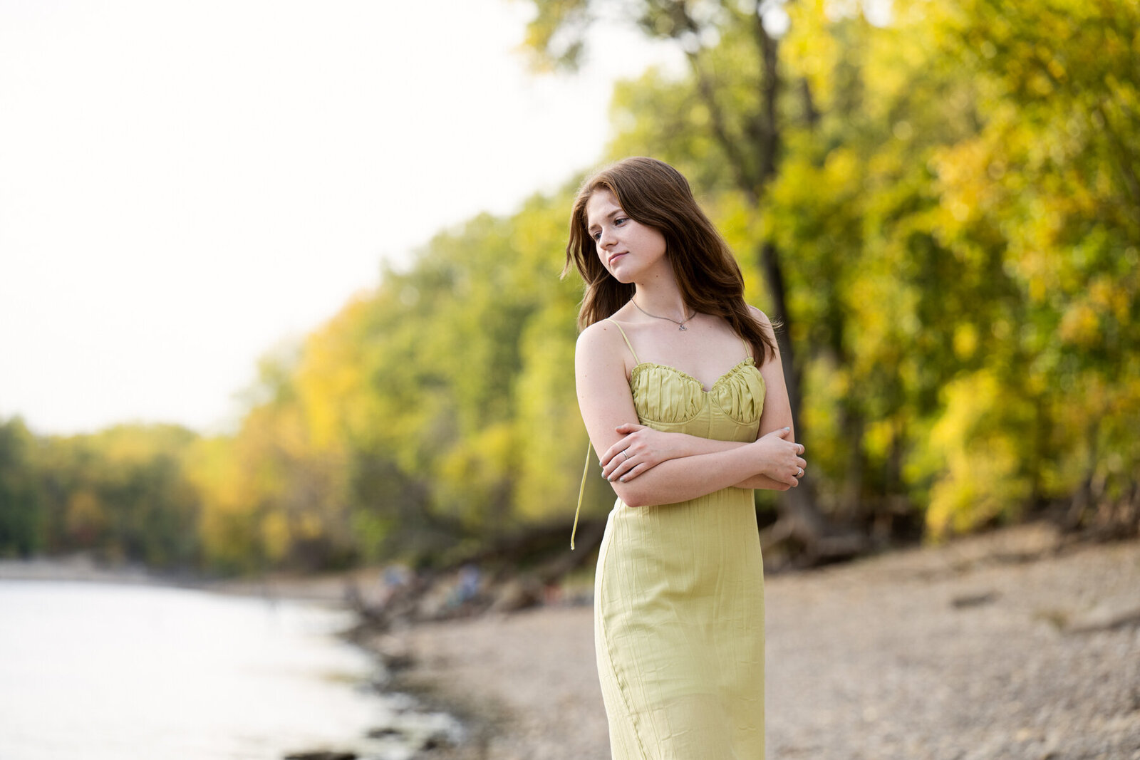 Apple Valley Minnesota high school senior picture of girl in dress dress on the shore