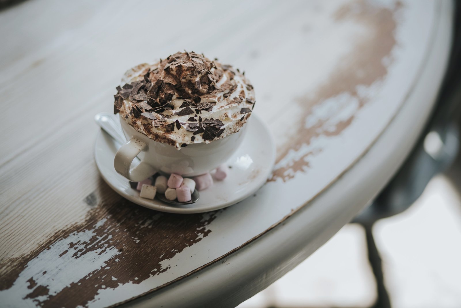 Hot Chocolate with cream and marshmallows available at Baldry's Tearoom in Grasmere Village, The Lake District