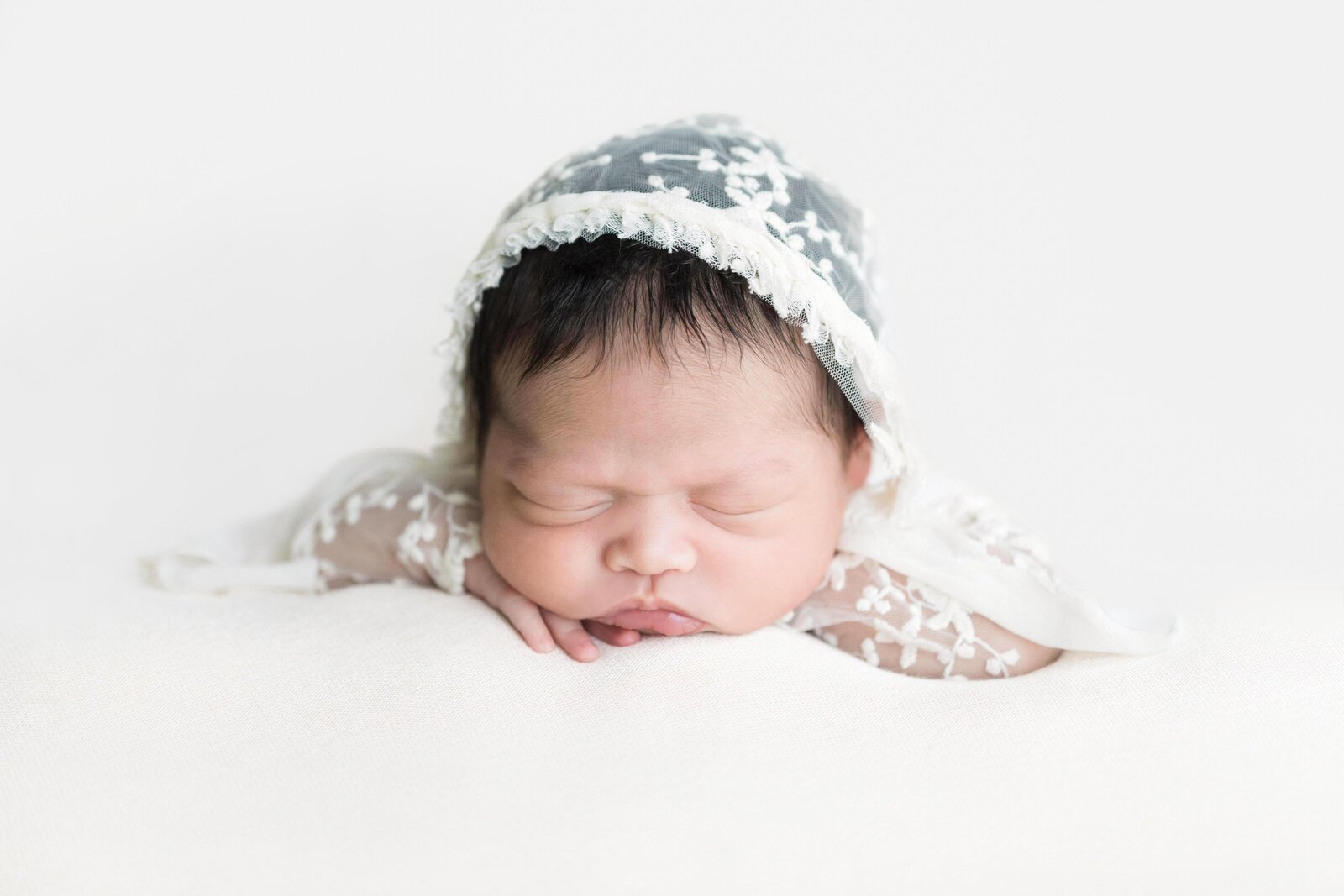 Sleeping baby with lace outfit by Northern Virginia Newborn Photographer Stephanie Honikel