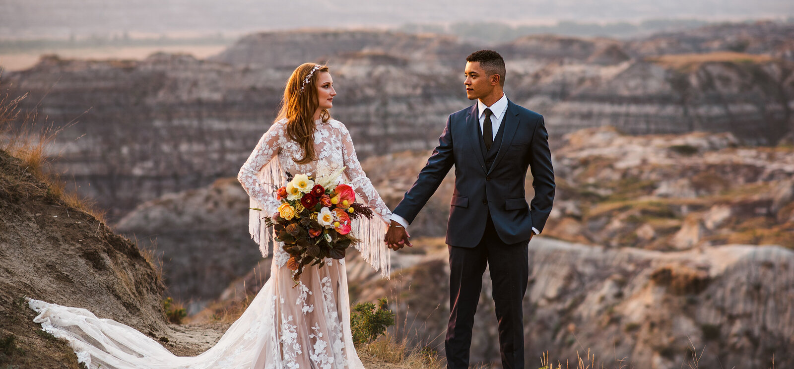 boho wedding dress with rustic florals