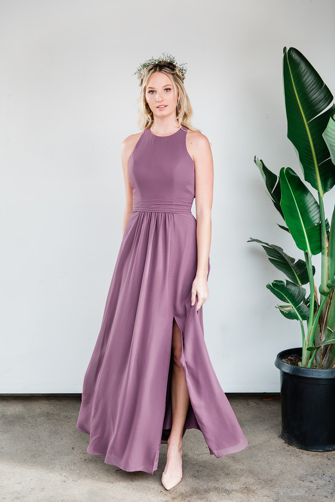 princess polly baby blue dress Square Neck Plus Size Velvet Bridesmaid Dress with Slit, Dusty_Rose main image 1