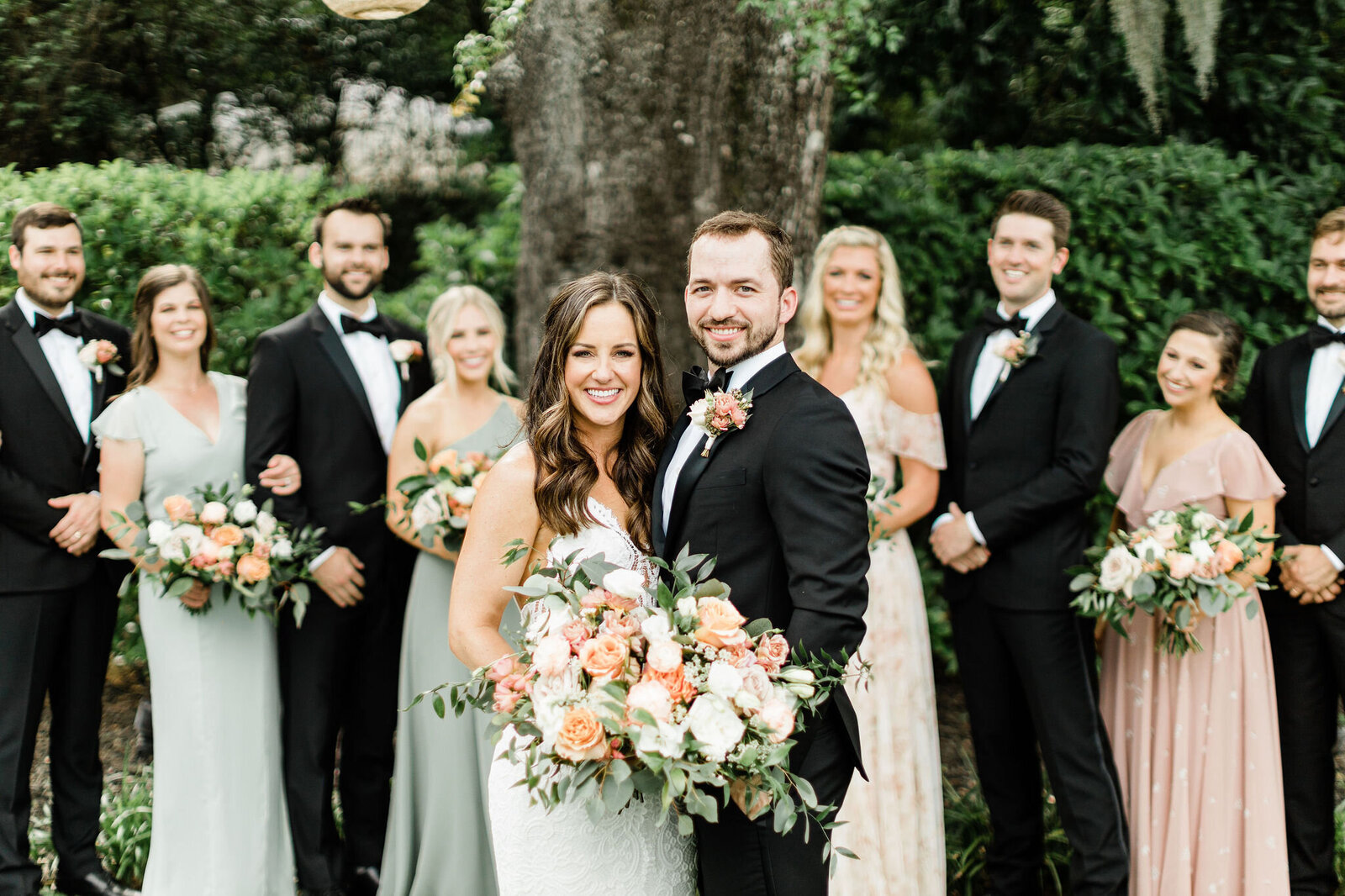 Bridal Party Photos in Front of the Oak Tree | Wrightsville Manor, Wrightsville Beach NC | The Axtells Photo and Film