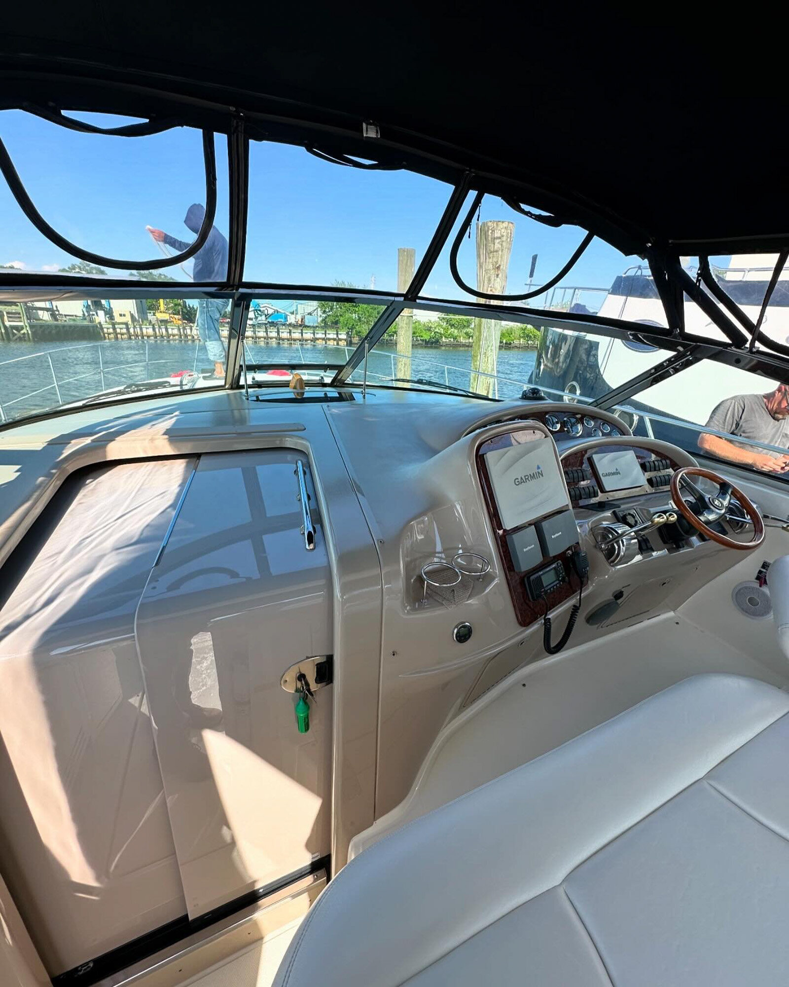 Boat dashboard and helm, ready for navigation