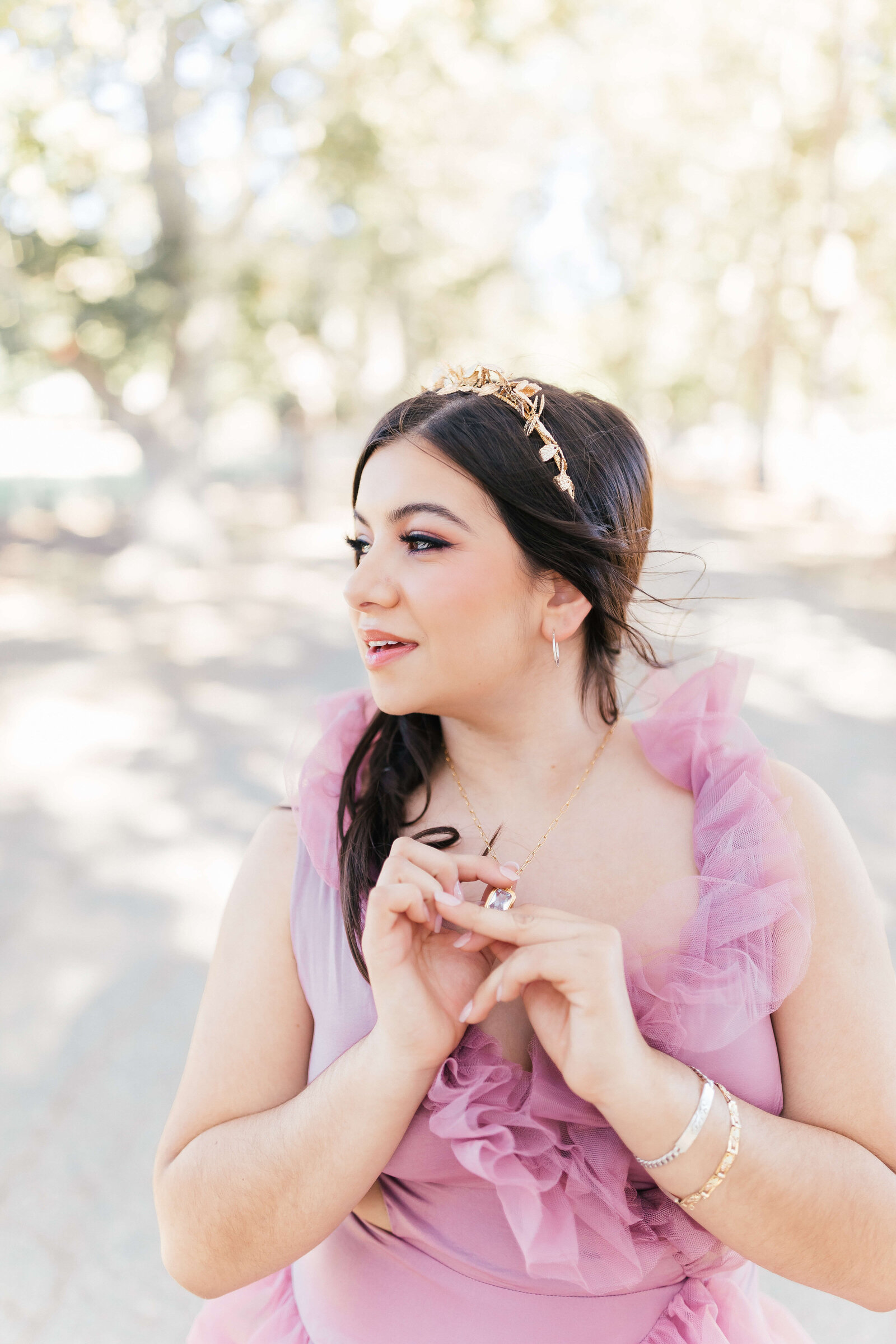 High school girl wearing whimsical flowy dress senior photo session