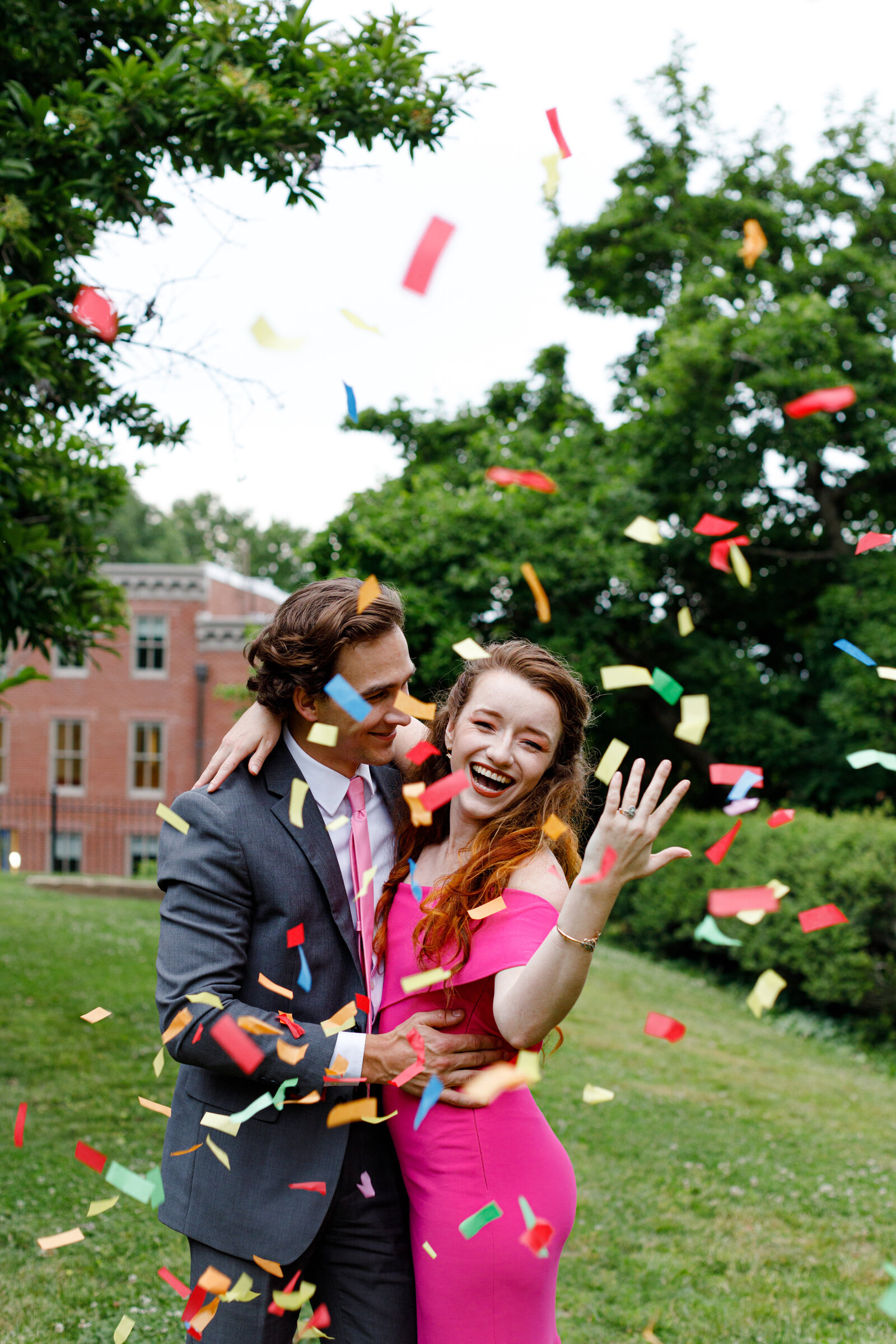 DC Engagement Shoot at Georgetown University Campus. Couple with confetti bomb