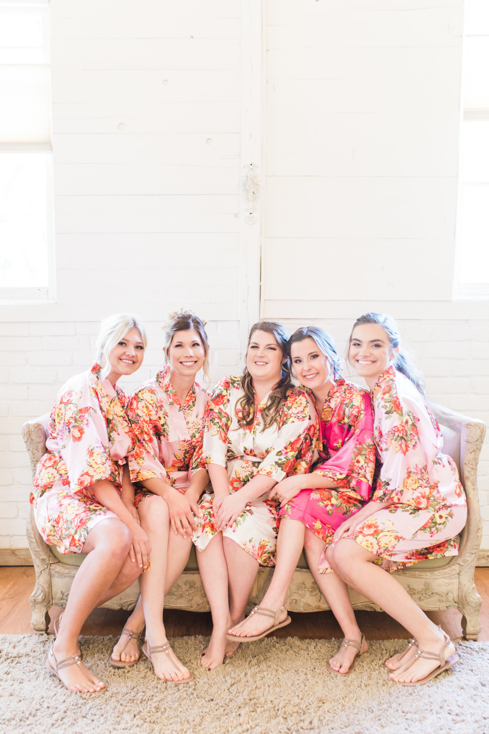 Florence Windmill Winery Blush and Pink Wedding Getting Ready Photo of Bride and Bridesmaids in Floral Robes | Tucson Wedding Photographer | West End Photography