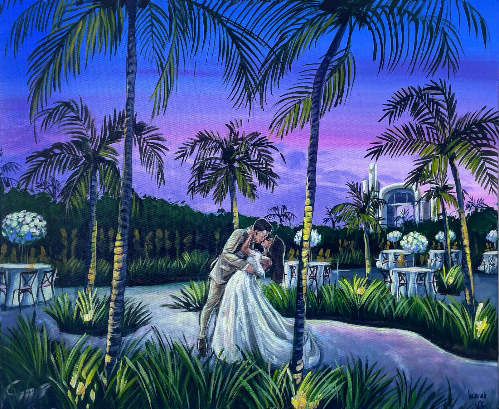 live wedding painting Grand Palladium Select Costa Mujeres - details destination wedding - outdoor wedding reception first dance - nguyen-oh Hannah Paints Events