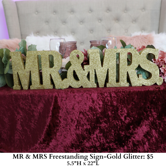 Mr & Mrs Freestanding Sign-Gold Glitter-778