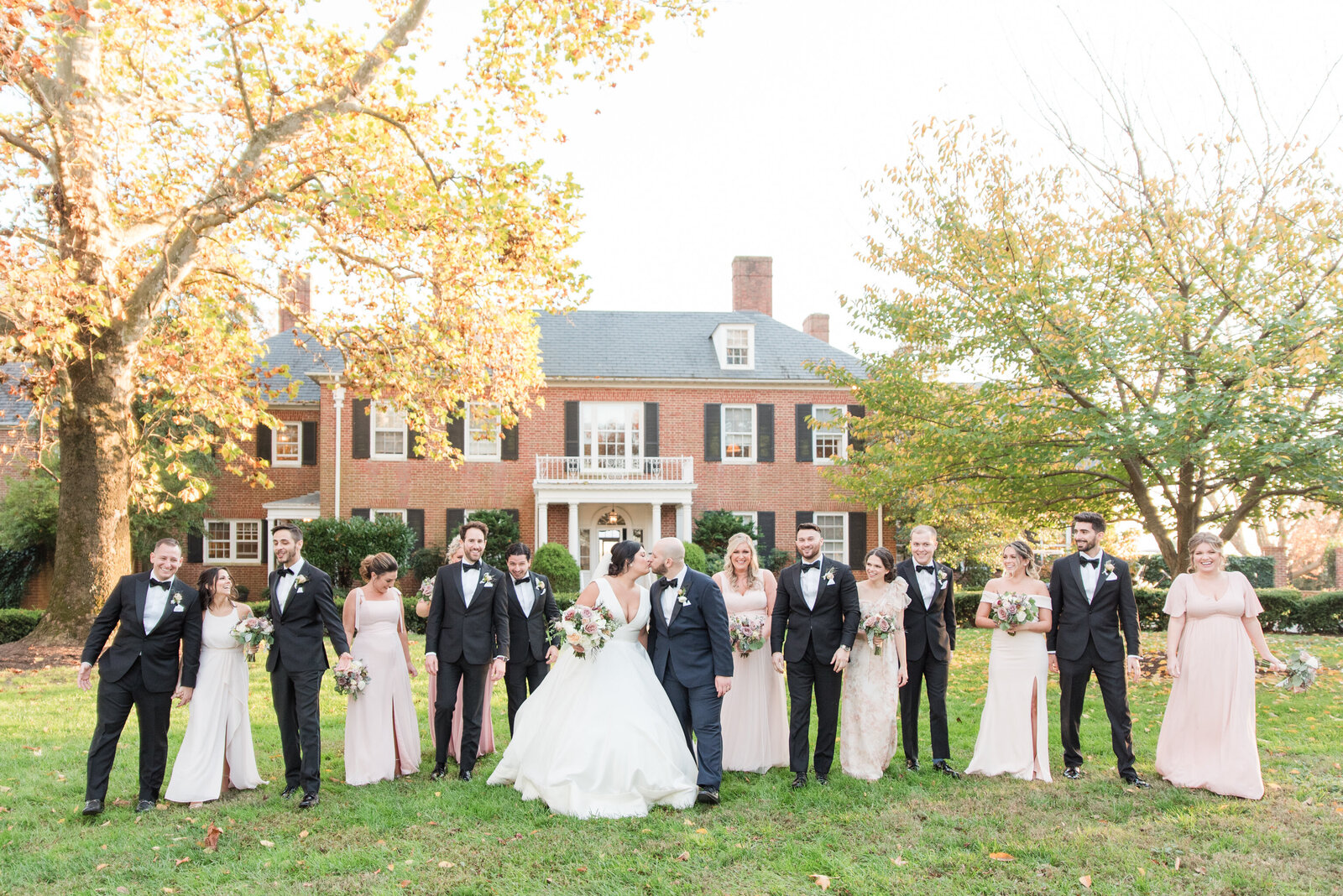 brittland estates wedding party pink dresses black tuxedos