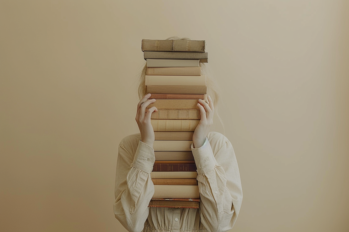 itsllili_72468_Woman_holding_a_tall_stack_of_neutral-toned_bo_853124b7-87e5-4a73-bcb4-55b6211b7e27_3
