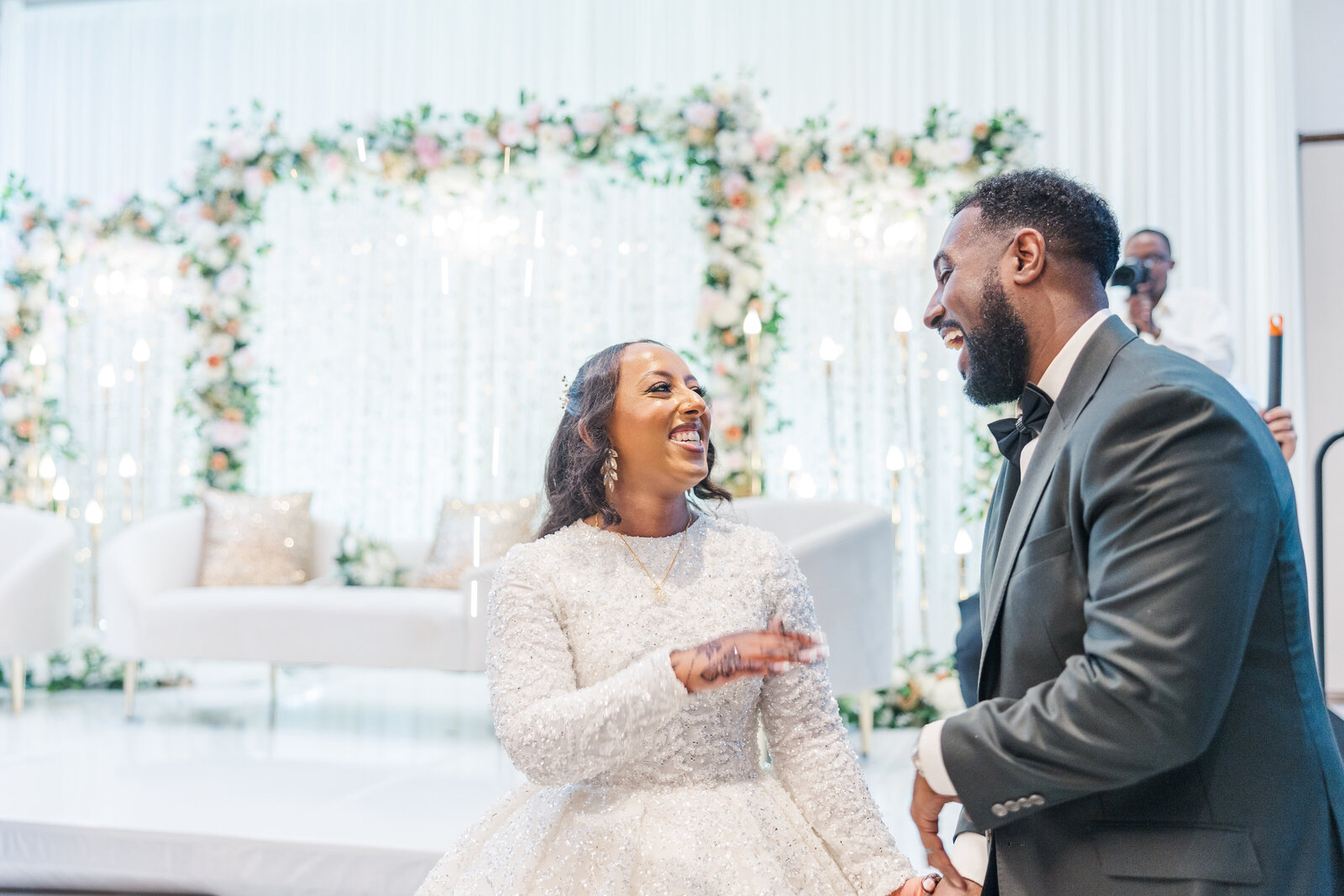 Bride and groom inside wedding venue photography