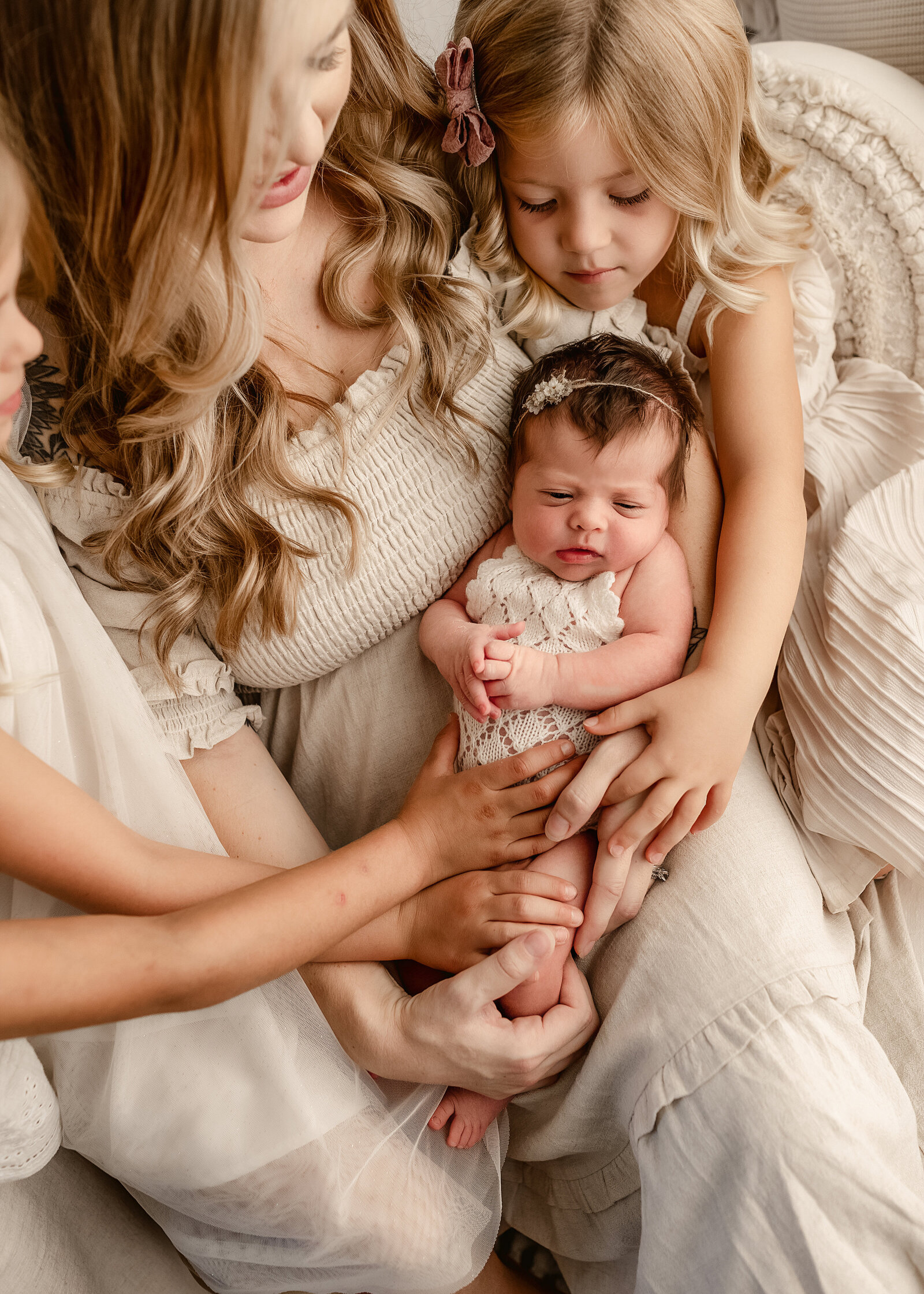 new mom with her daughters in the denver studio