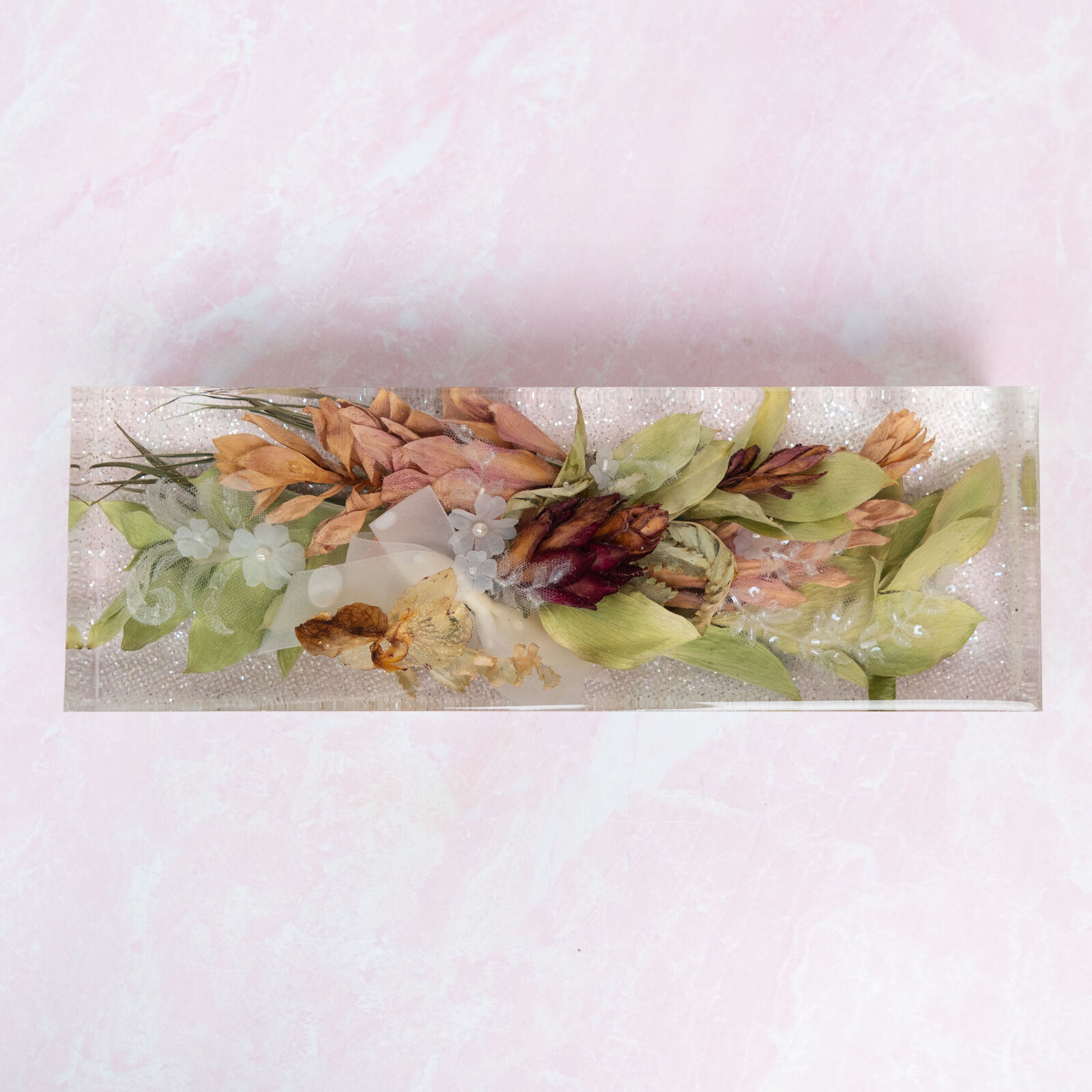 block12x4 brown pink green lace fabric protea orchid ribbon AlisaB