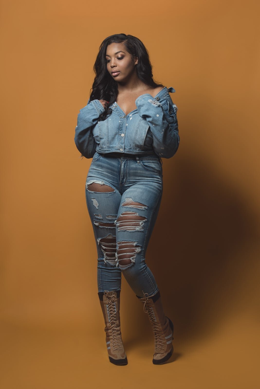 Fashionable Woman in Denim Outfit-03