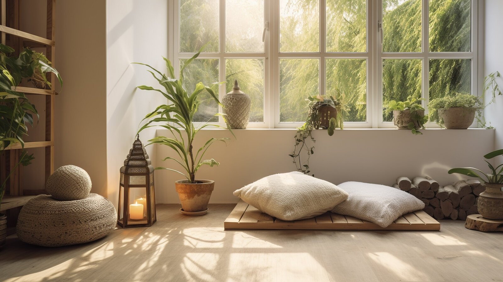 cozy-minimalist-interior-with-floor-cushions-by-large-window-overlooking-autumn-trees