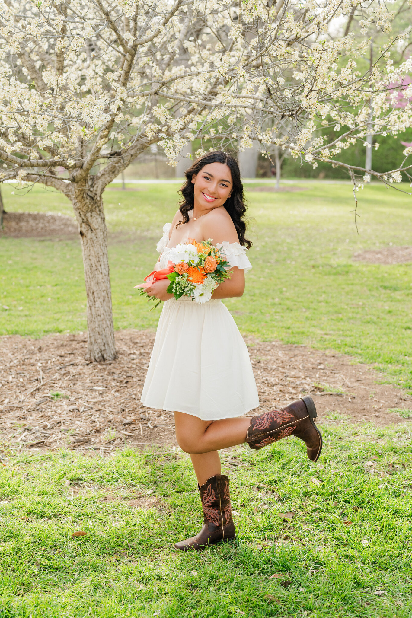 Canyon High School senior posing at Landa Park 