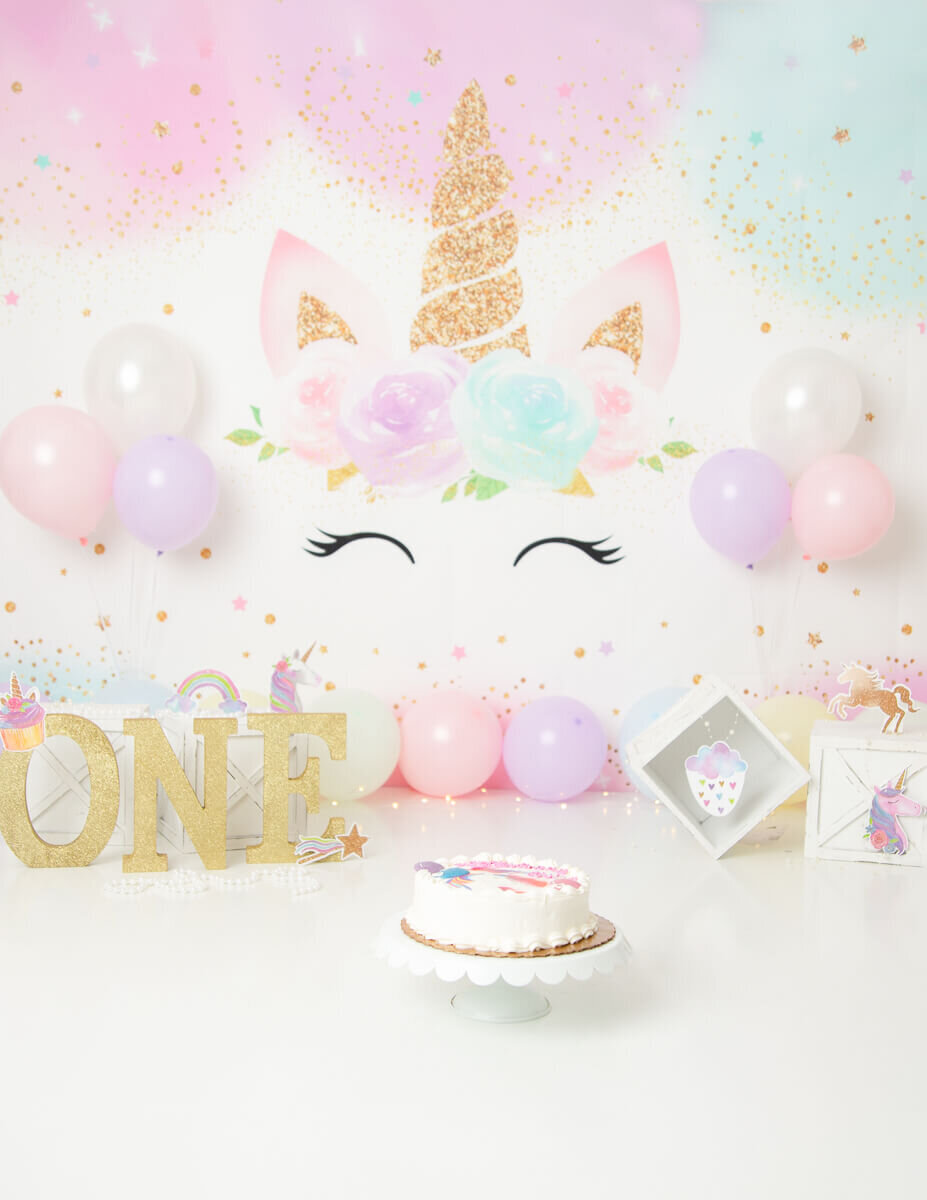 Unicorn cake smash session at our in-home Rochester, Ny studio.