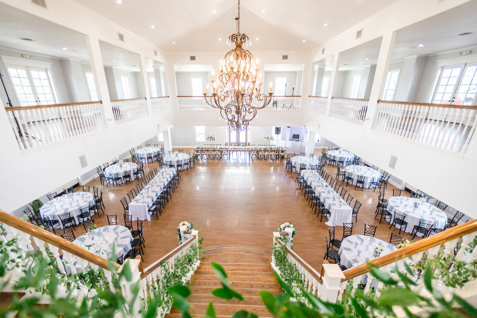 The Kendall Point Grand Ball Room set up for a wedding reception.