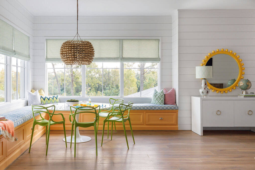 oyster creek studios mackel project yellow built ins breakfast nook