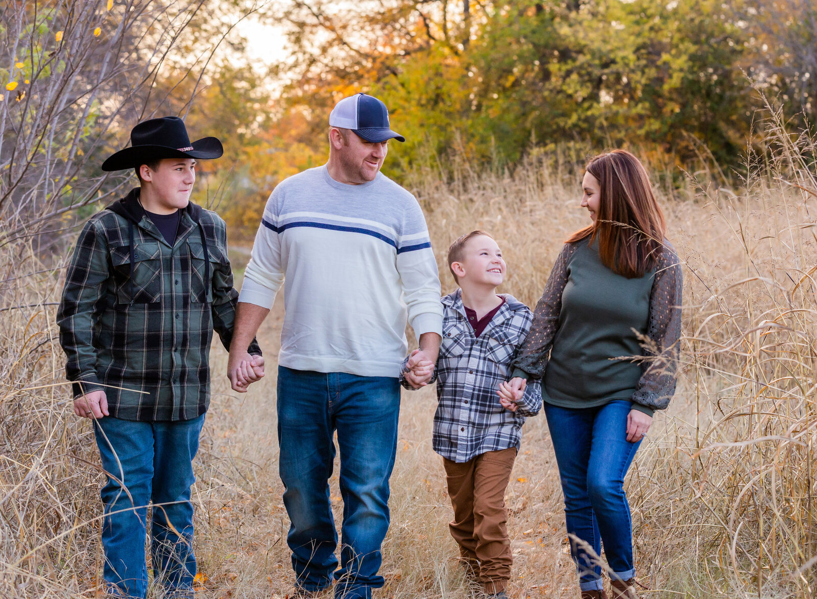 family walking in field