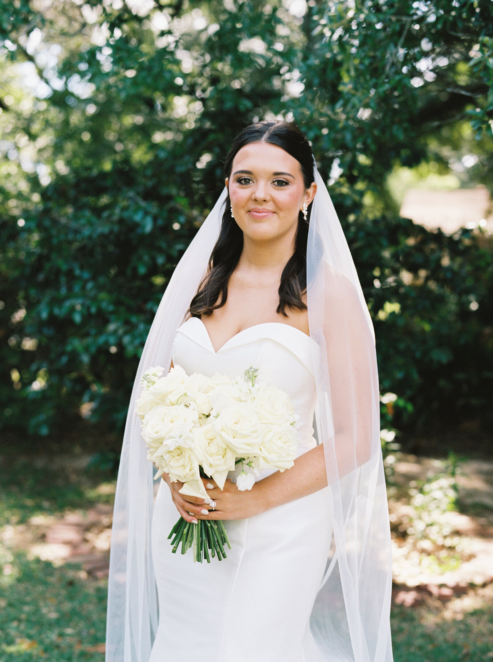 Bridal portrait at the historic John Nickerson House, captured in timeless elegance on film by Morgan Alysse, Louisiana film photographer.