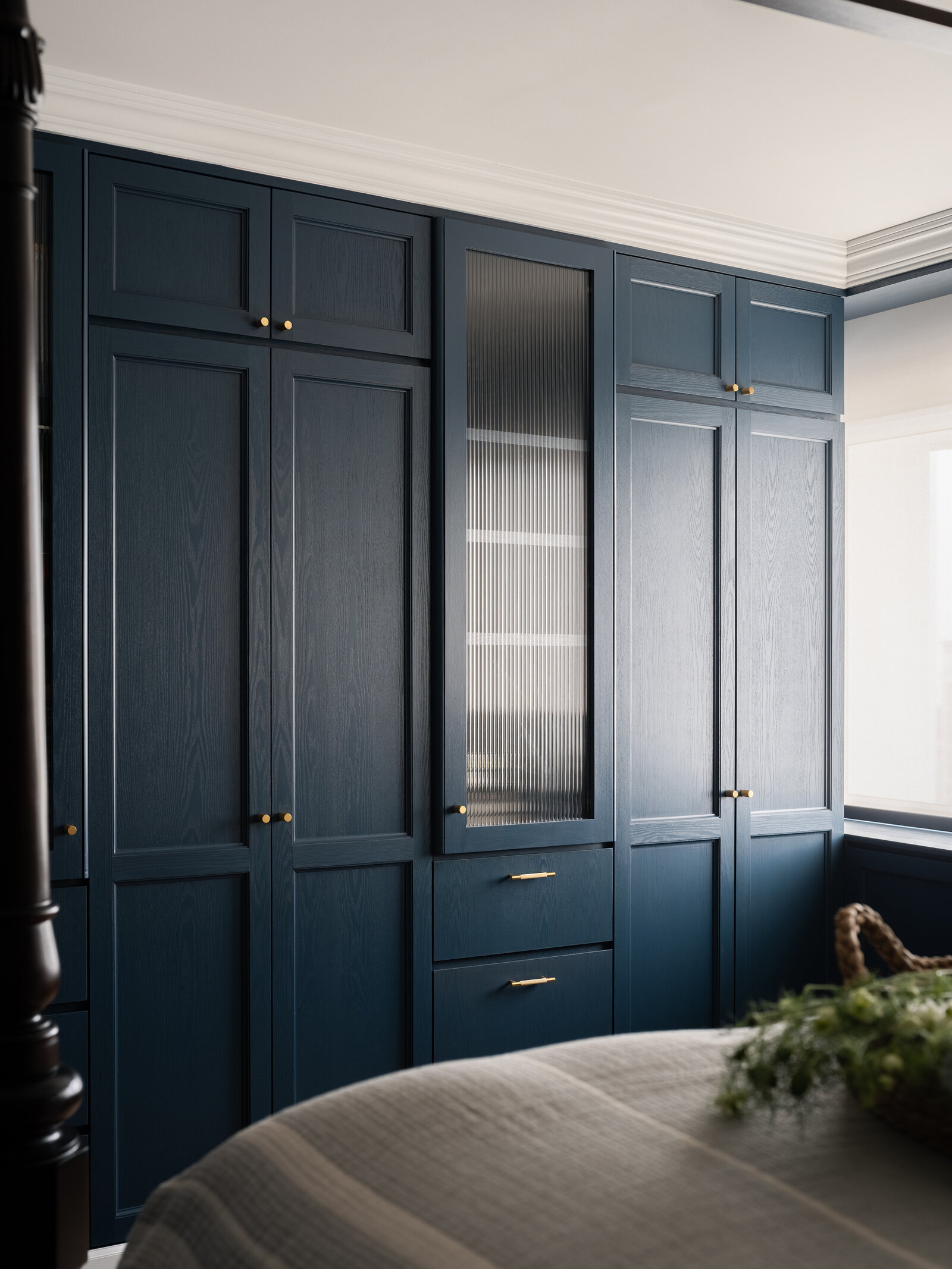 Master bedroom with blue walls