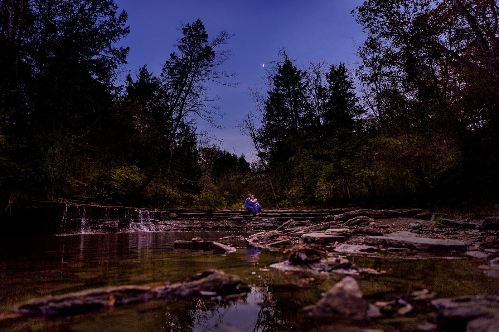 adventure-engagement-session-nighttime-creek-moon