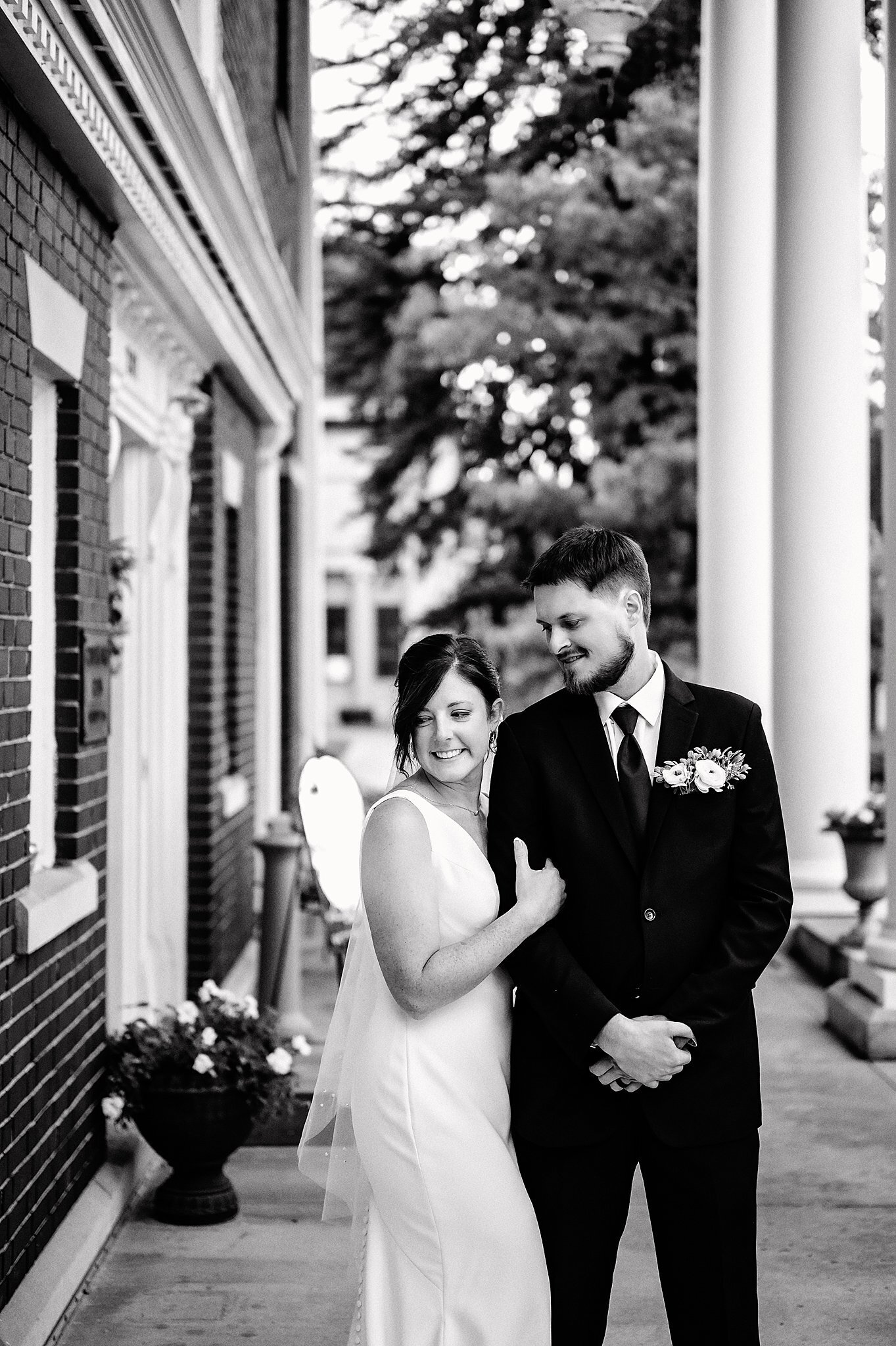 Wedding Couple on front porch of Conewango Club