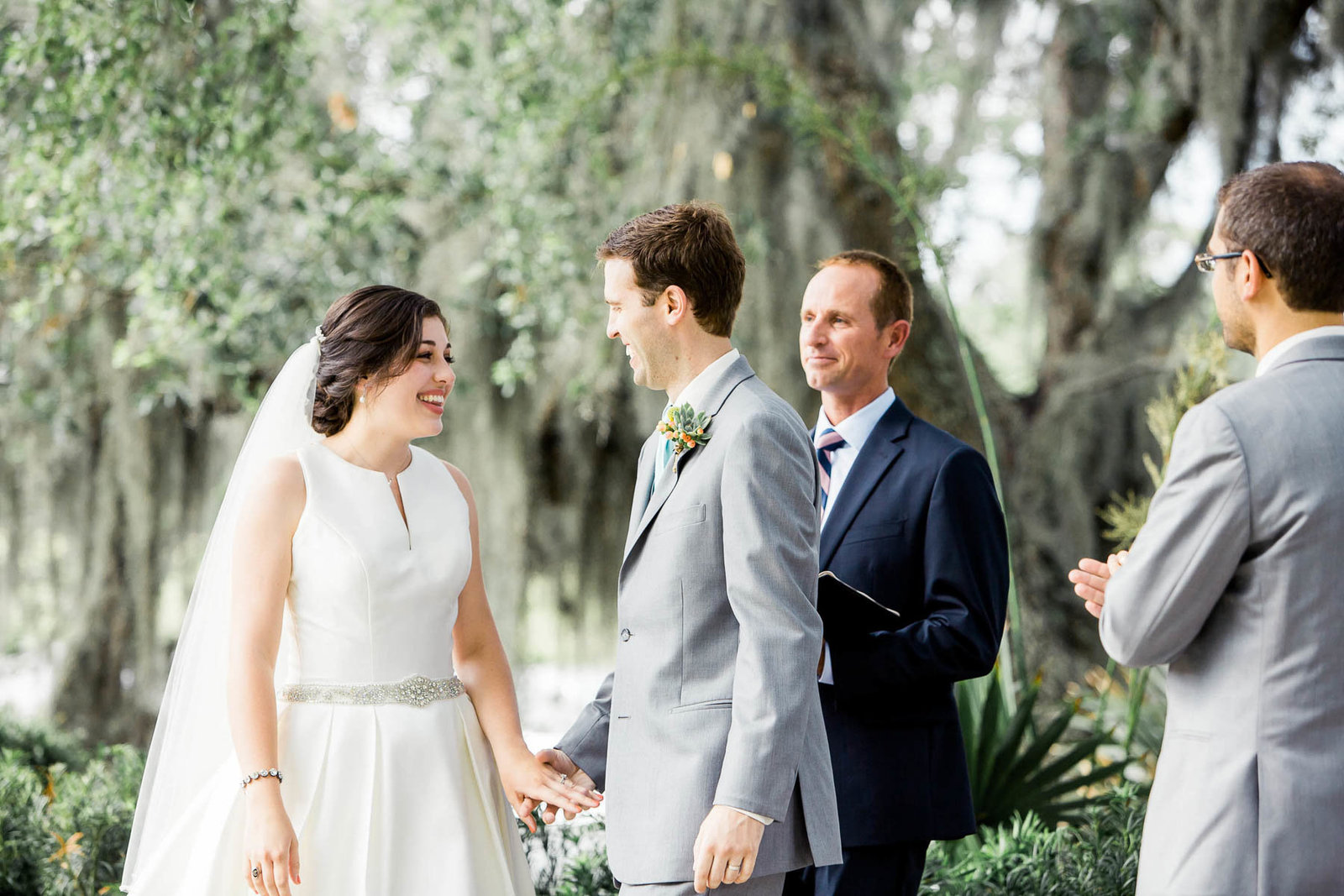 Bride and groom exchange vows, I'on Creek Club, Mt Pleasant, South Carolina