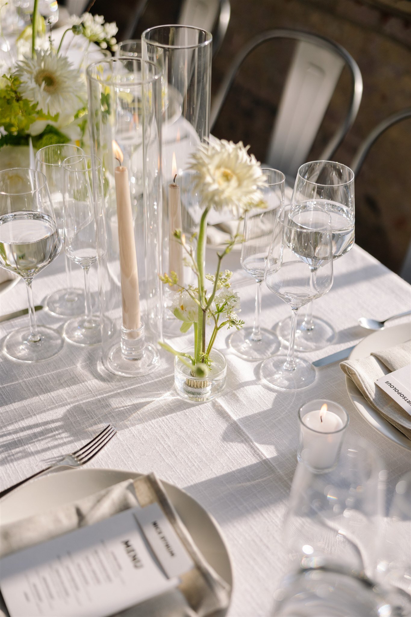 elegant all white wedding tablescape
