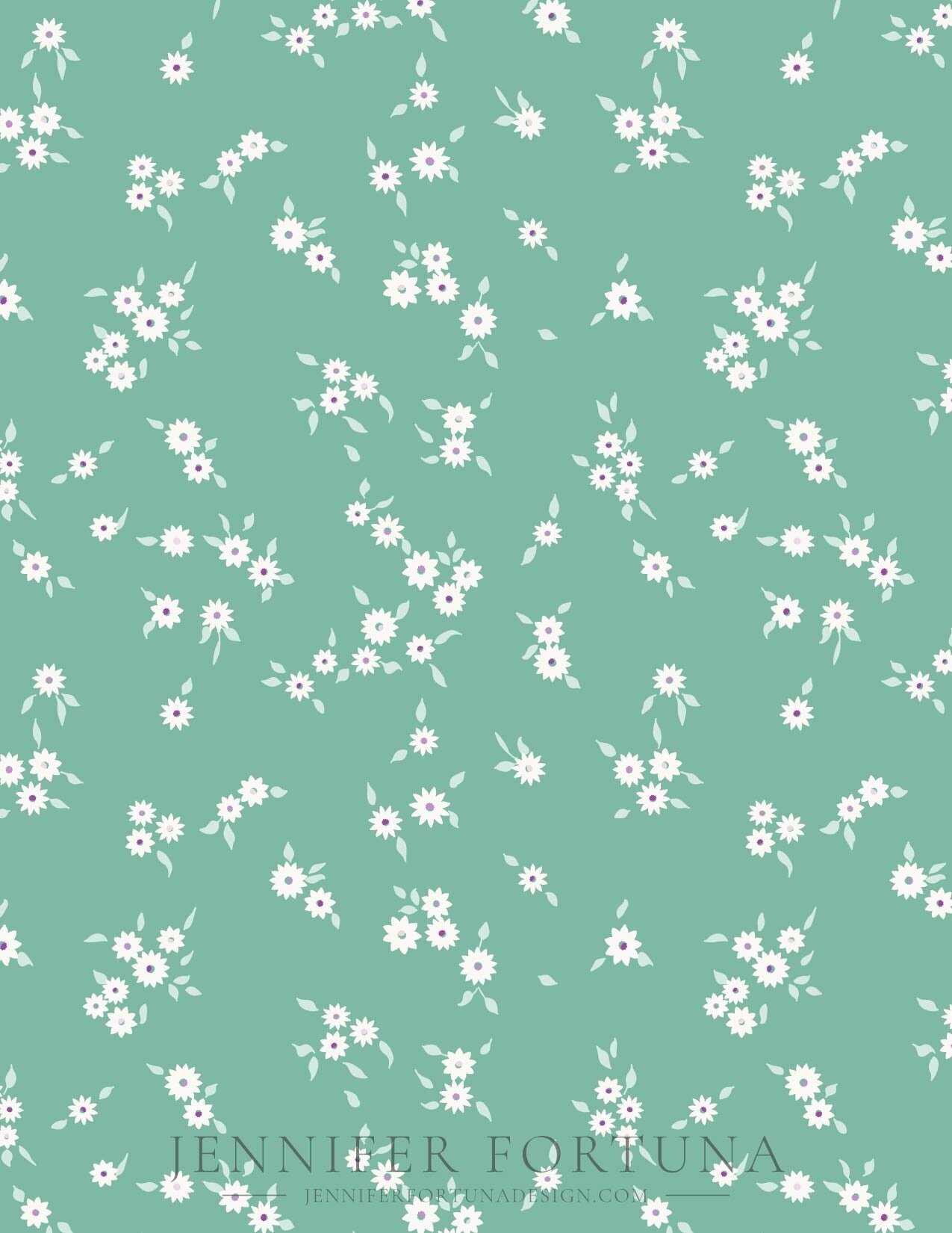 All over design of small retro flowers with white accents