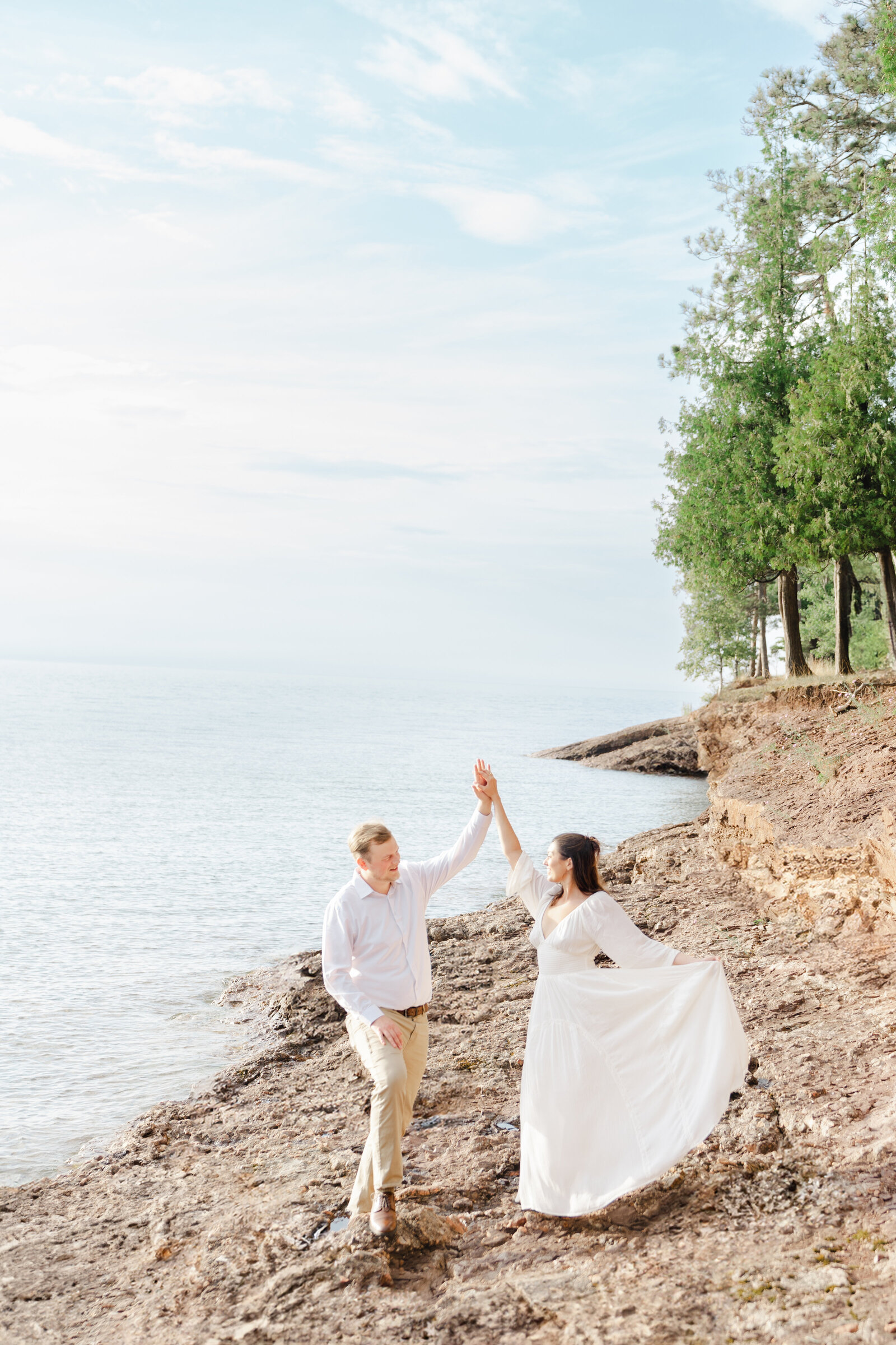 engagement session in marquette michigan at presque isle