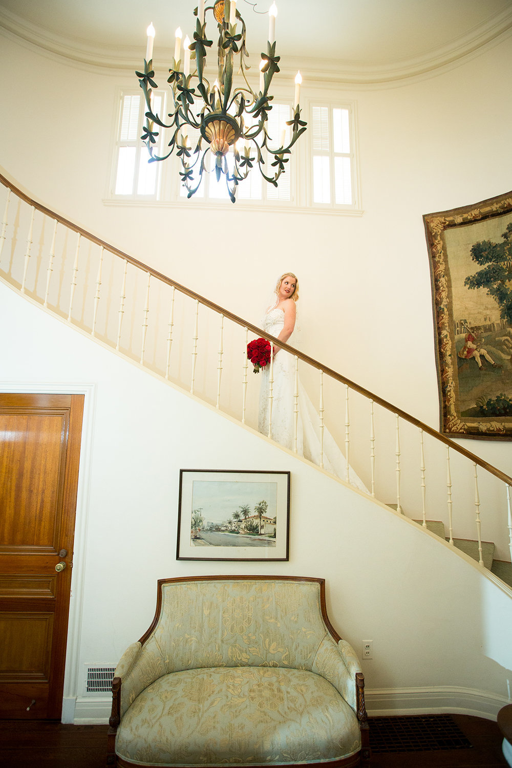 bride on stairs at darlington house