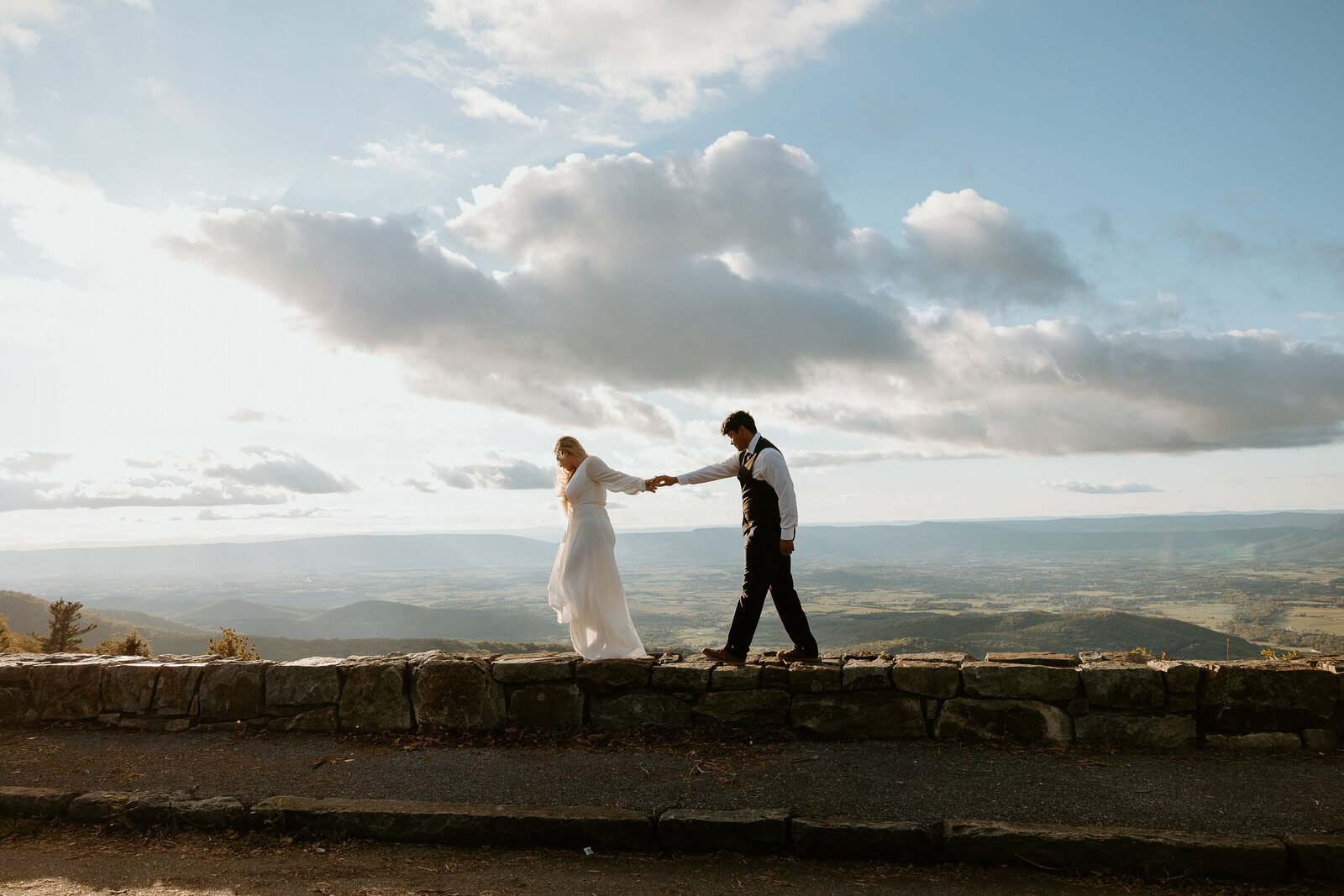 Shenandoah National Park elopement showing a couple before sunset. Fall elopement in Shenandoah. Photography by Rock & Wander Photo Co.