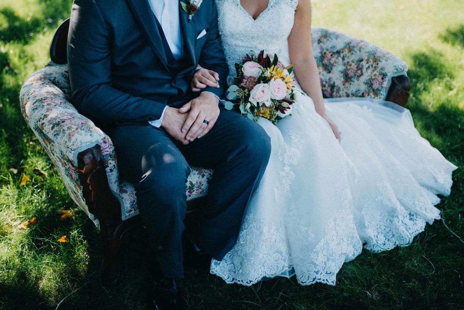 bride and groom on couch pose