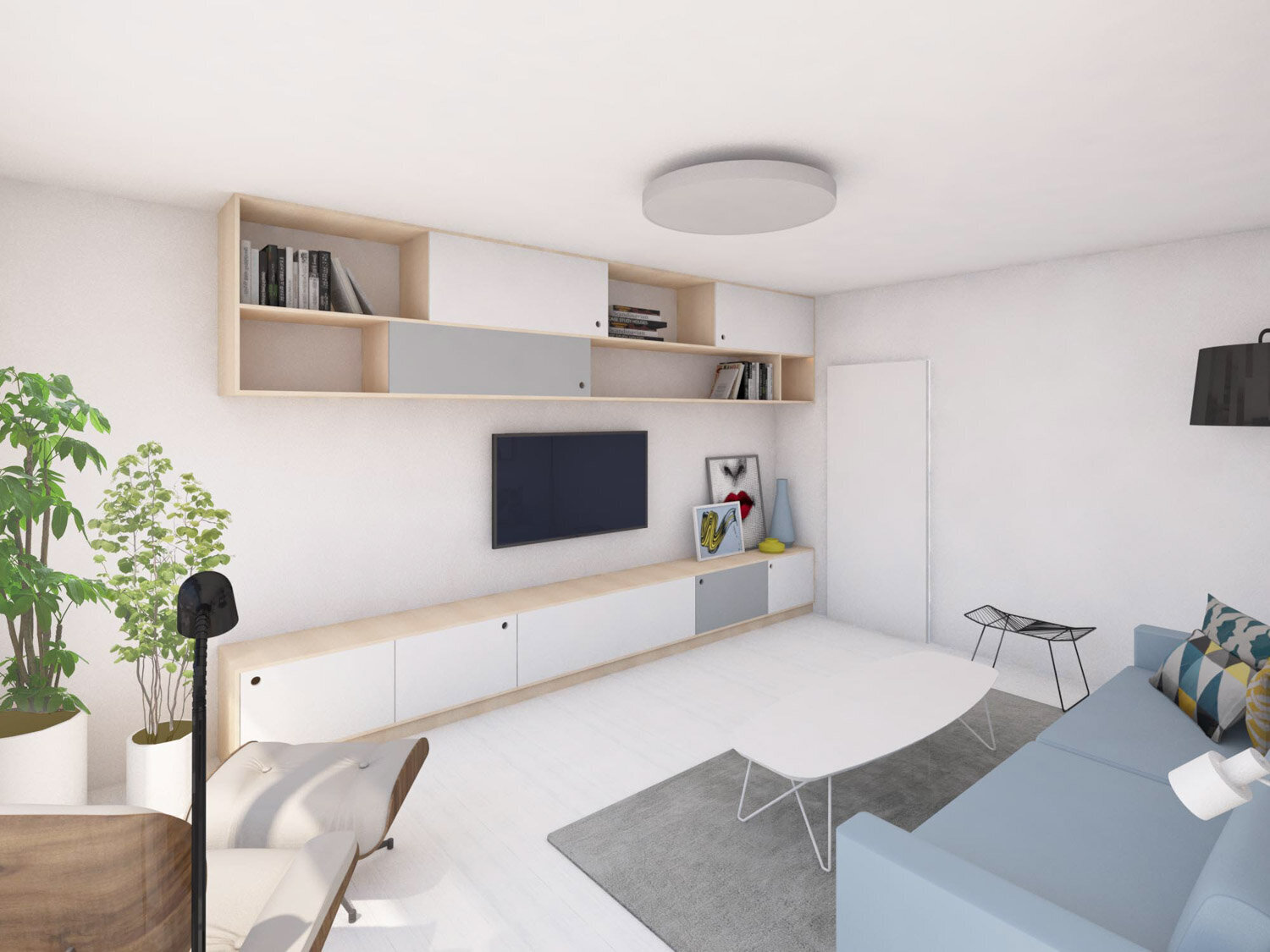 návrh interiéru panelový byt pohled obývák