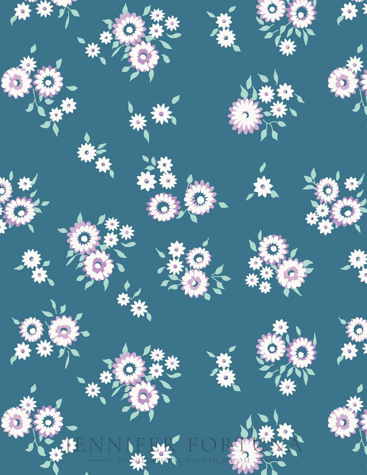 All over design of retro flowers with white accents