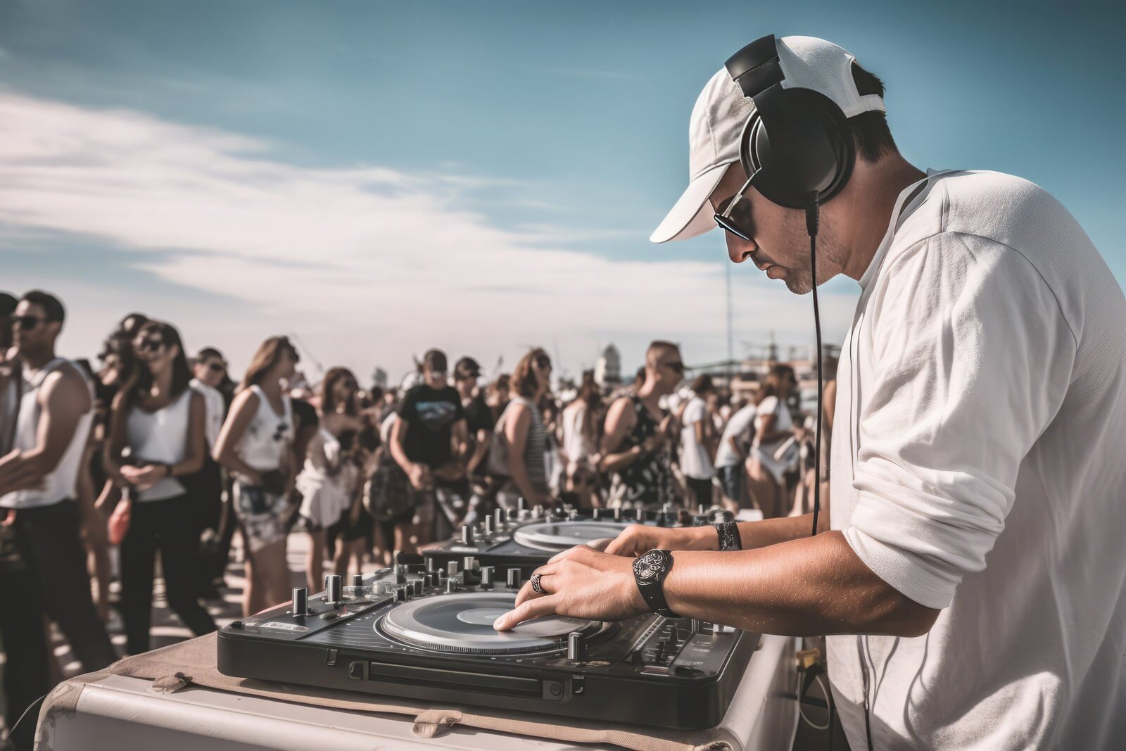 man-dj-white-cloth-outdoor-fun-event-group-generate-ai
