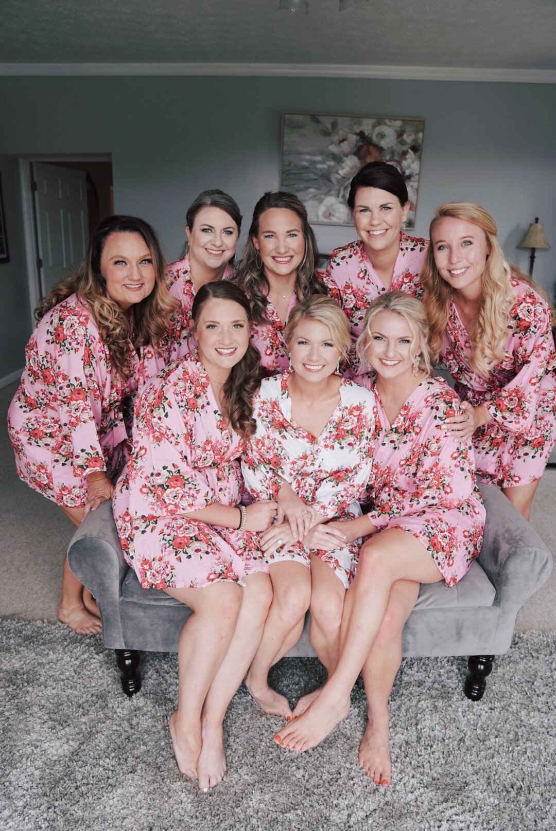 Bridesmaids robes wedding party farm wedding pink tennessee smoky mountains