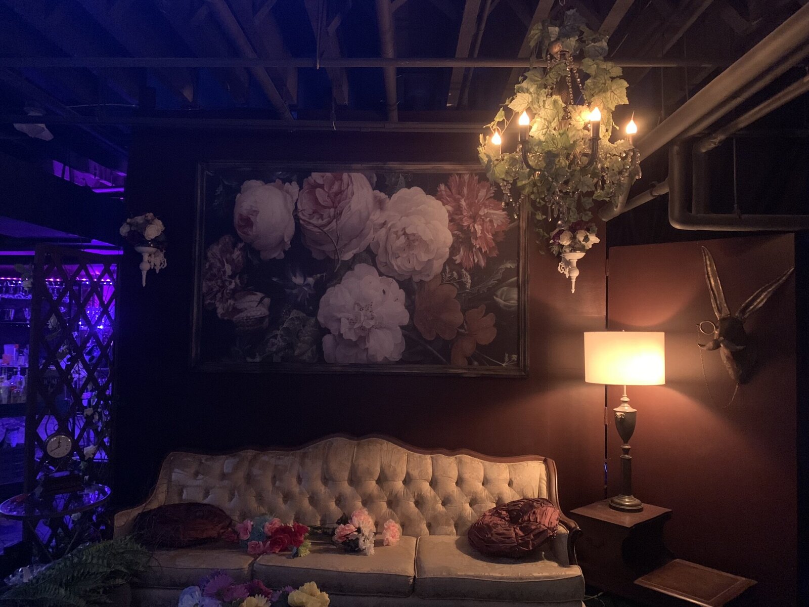 Couch with Garden Party Decor