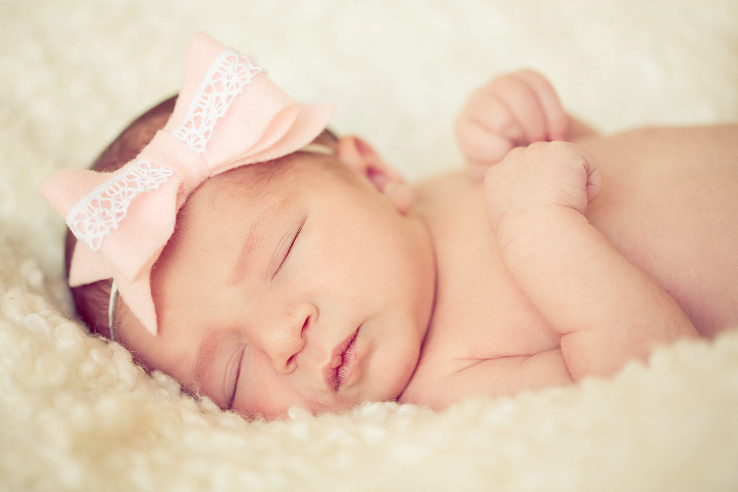 san diego newborn photography | newborn with pink headband and white lace
