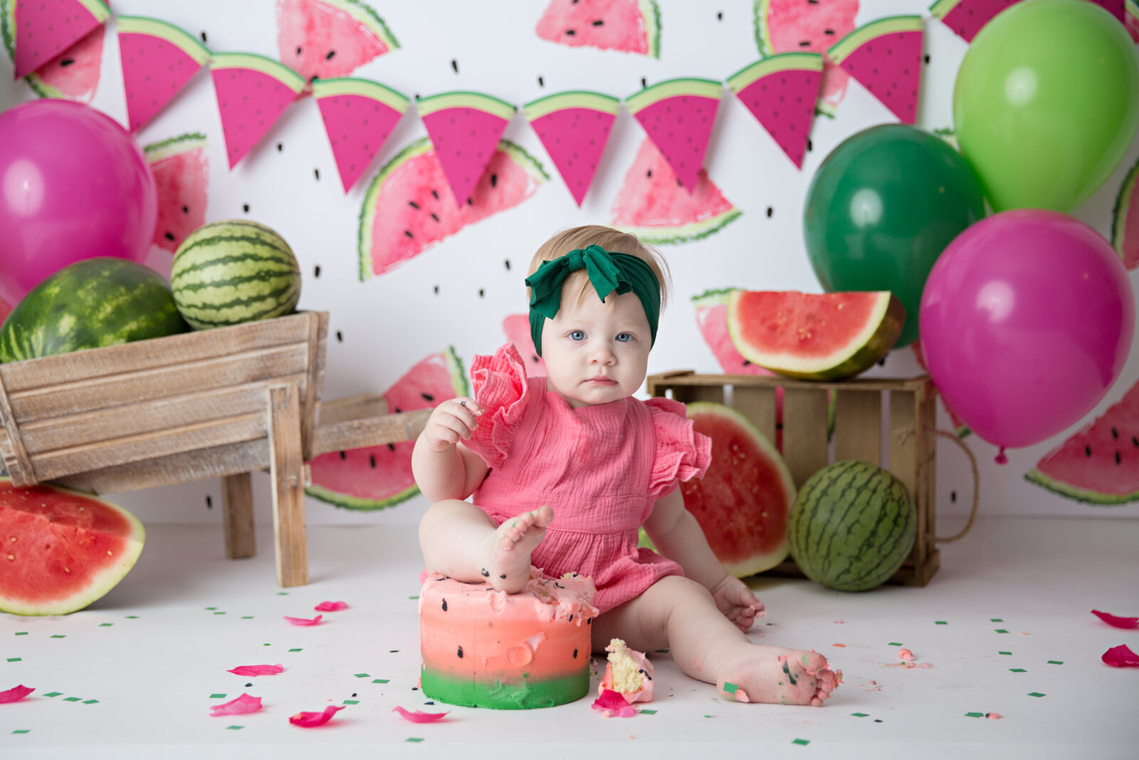 baby girl cake smash watermelon theme