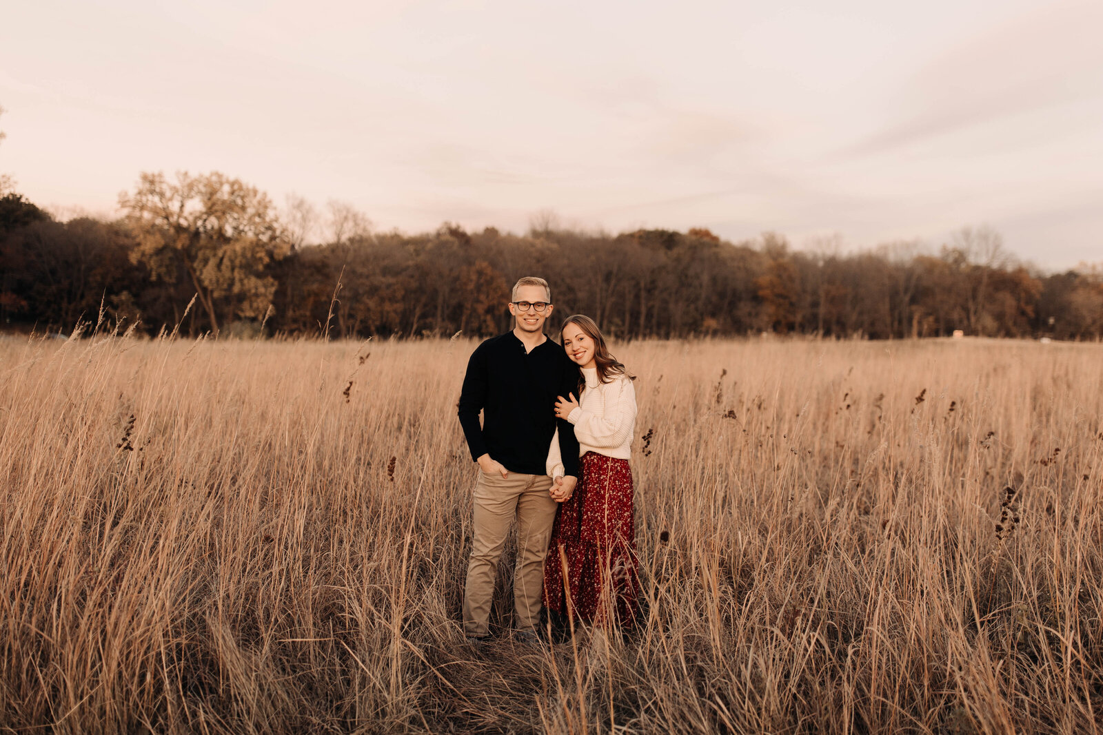 couple in a prairie in Iowa