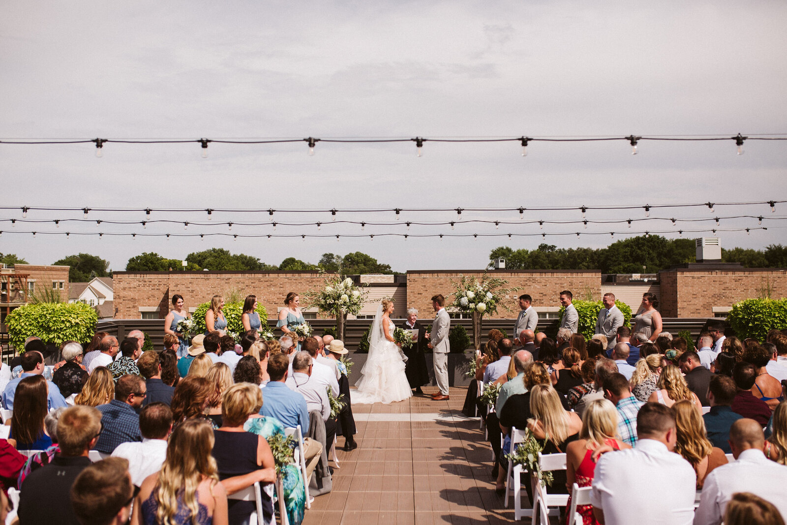Rooftop wedding with lights