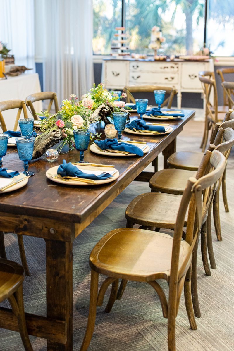 table and chairs set up for a wedding tasting