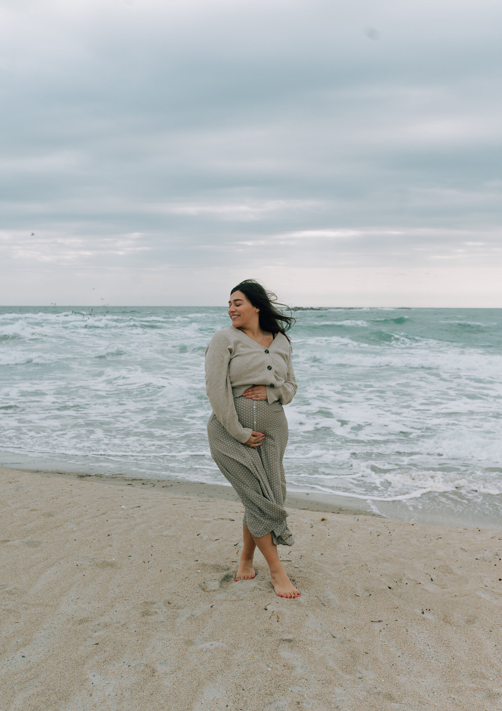 Wrightsville beach maternity session cloudy day, documentary moments on digital and film